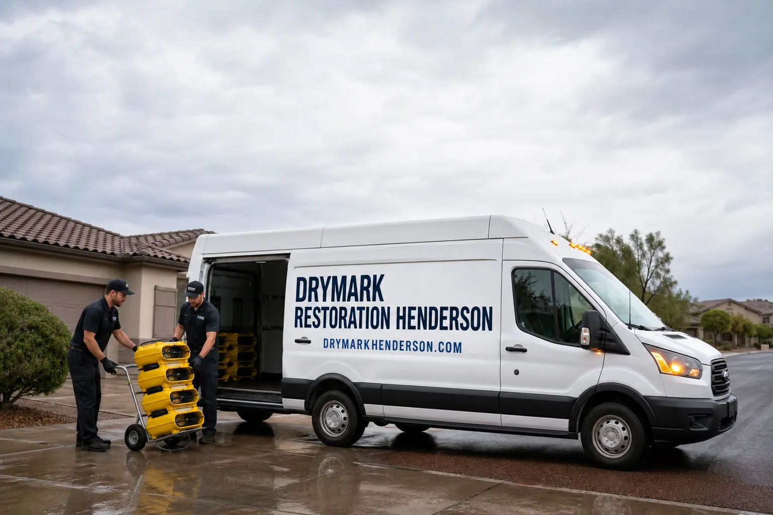 DryMark Restoration Henderson damage restoration service vehicle and crew in Henderson, NV